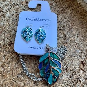 Croft&Barrow Abalone Leaf Necklace & Earrings NWT